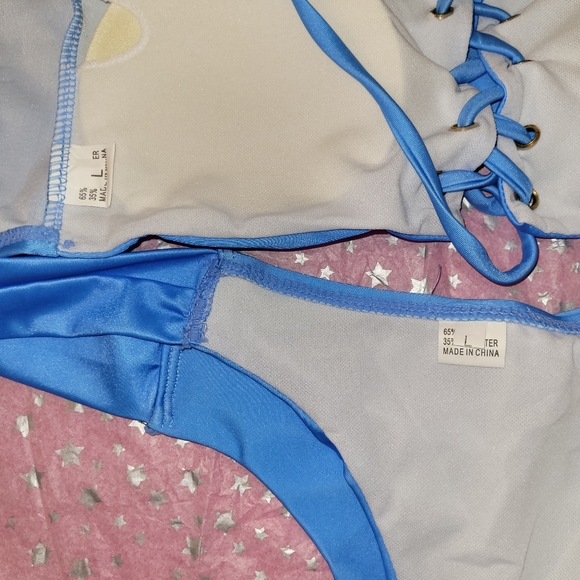 NEW LARGE ICE BLUE 2 PIECE SWIMSUIT POPULAR REMOVABLE PADS HALTER or bandeau - Picture 7 of 7